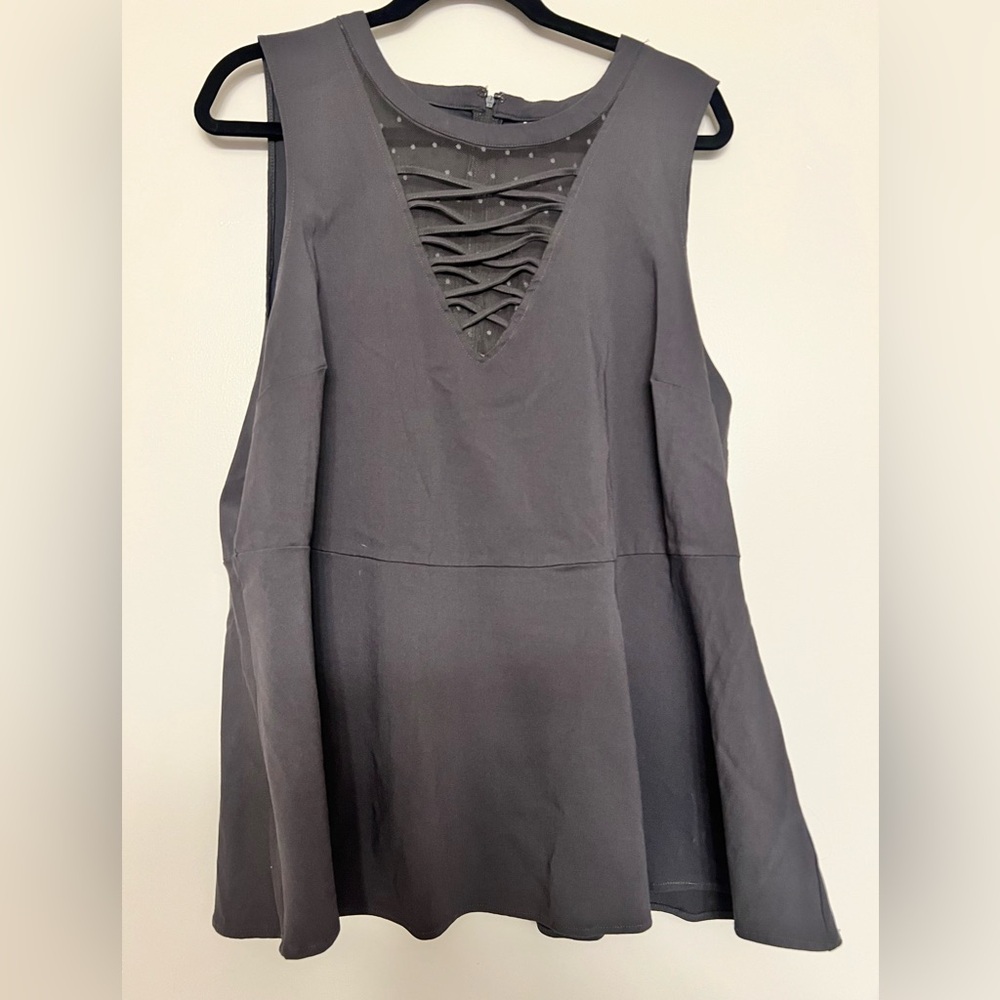 Torrid Charcoal Sleeveless Top with Mesh Accent